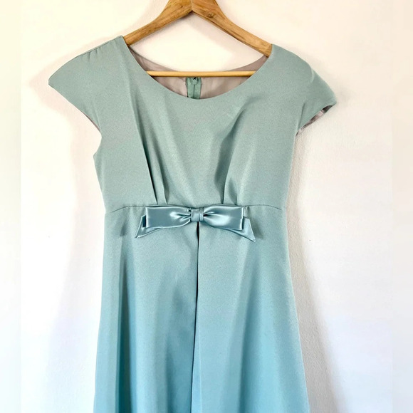 Jordan Vintage Blue Cap Sleeve Bow Front Empire Waist Maxi Dress Size 7/8 - Picture 2 of 14